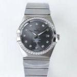 Perfect Replica Swiss Grade Omega Constellation Stainless Steel Diamond Bezel Black Dial Watch